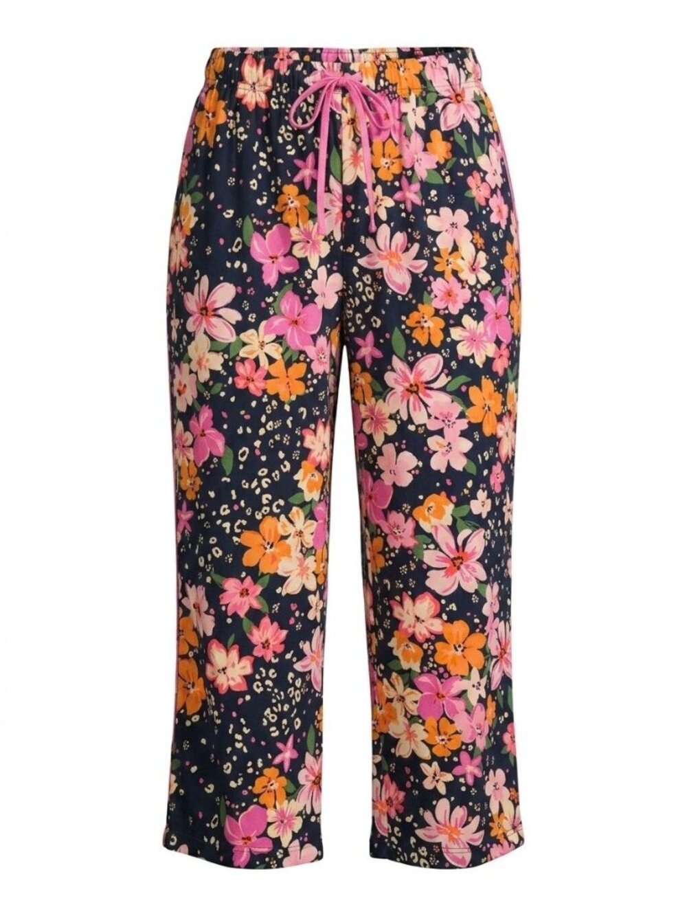 NWT Cuddl Duds Pajama Pants Sz L Navy Blue Floral Print Elastic Waist Sleepwear
